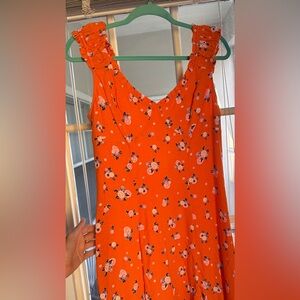 FreePeople orange floral babydoll dress with ruffle straps & buttons on the back